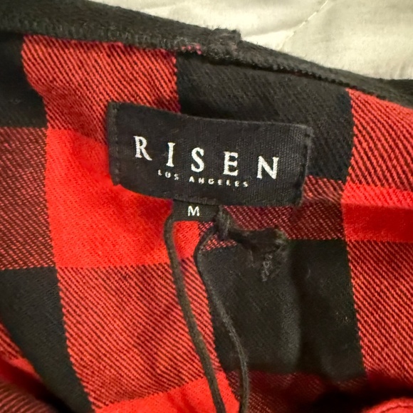 RISEN LOS ANGELES RED & BLACK LONG HOODED FLANNEL SHACKET - Picture 6 of 8